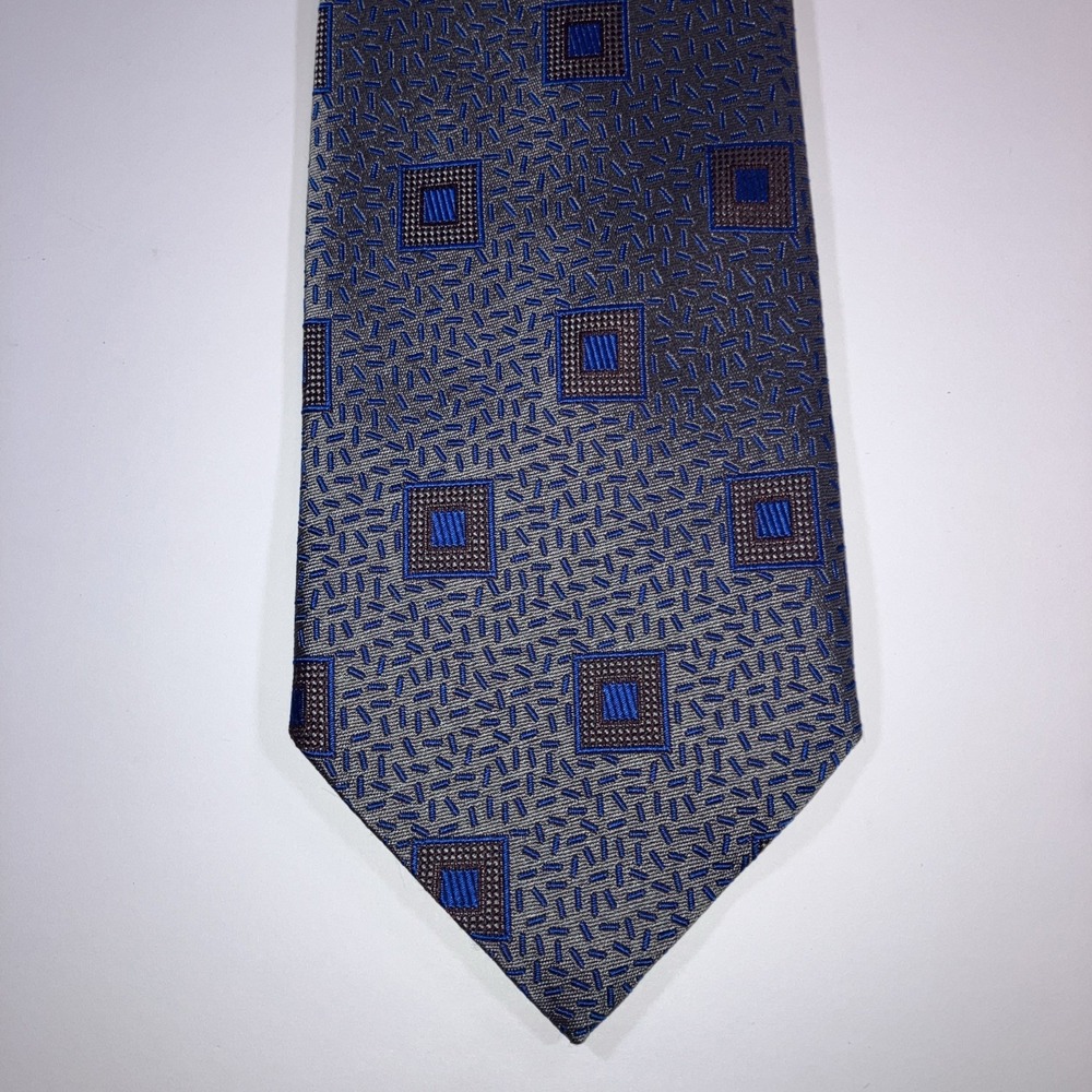 Villa Bolgheri Blue Abstract Geometric Silk‎ Necktie Made in Italy